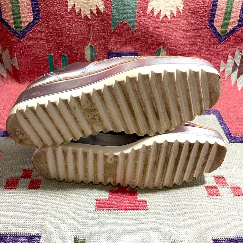 Zara Basic: Metallic Platform Wingtip Derby Oxfor… - image 5